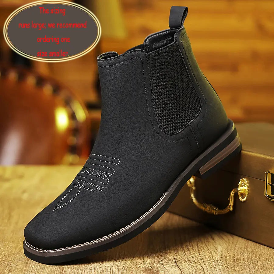 Men's Western Cowboy Boots Square-Toe Chelsea Ankle Boots