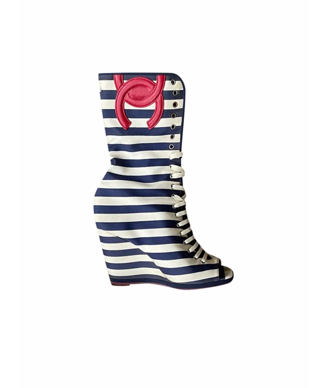 Open-Toe Striped Canvas Wedge Boots