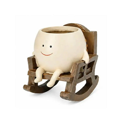 Smily Face Rocking Chair Cute Resin Flower Head Succulent Planter Pots with Drainage Hole