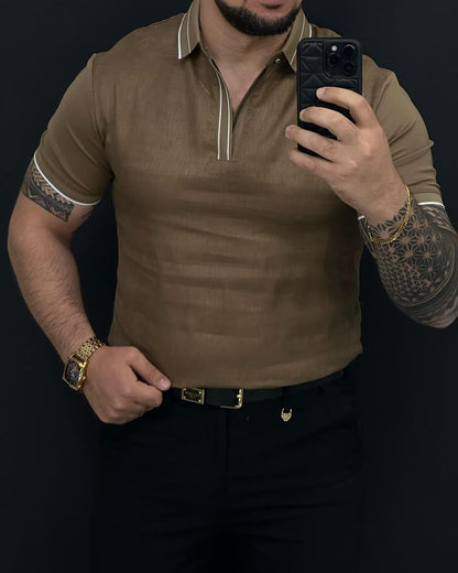 Men's Polo Collar Linen Top