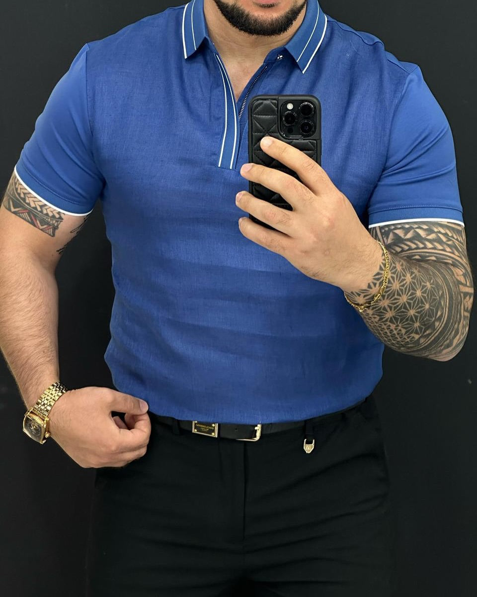 Men's Polo Collar Linen Top