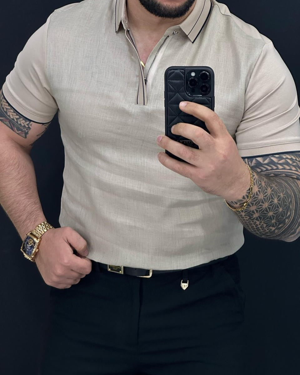 Men's Polo Collar Linen Top