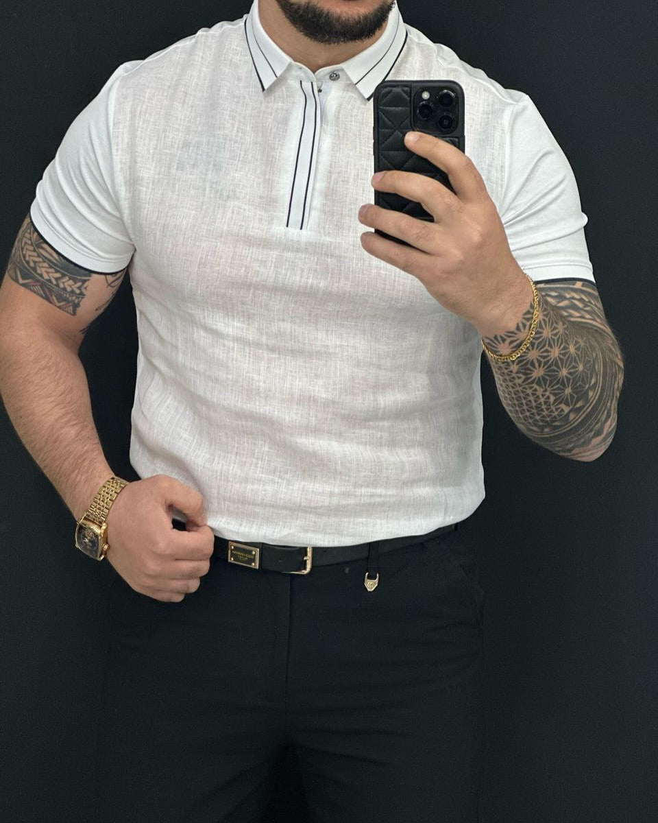 Men's Polo Collar Linen Top