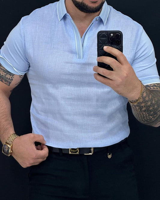 Men's Polo Collar Linen Top