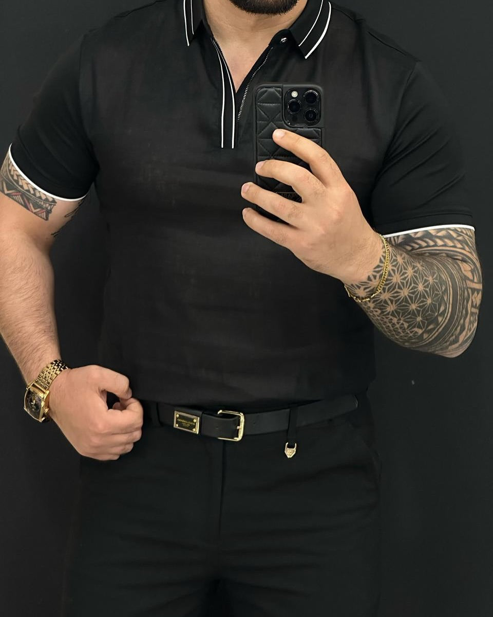 Men's Polo Collar Linen Top