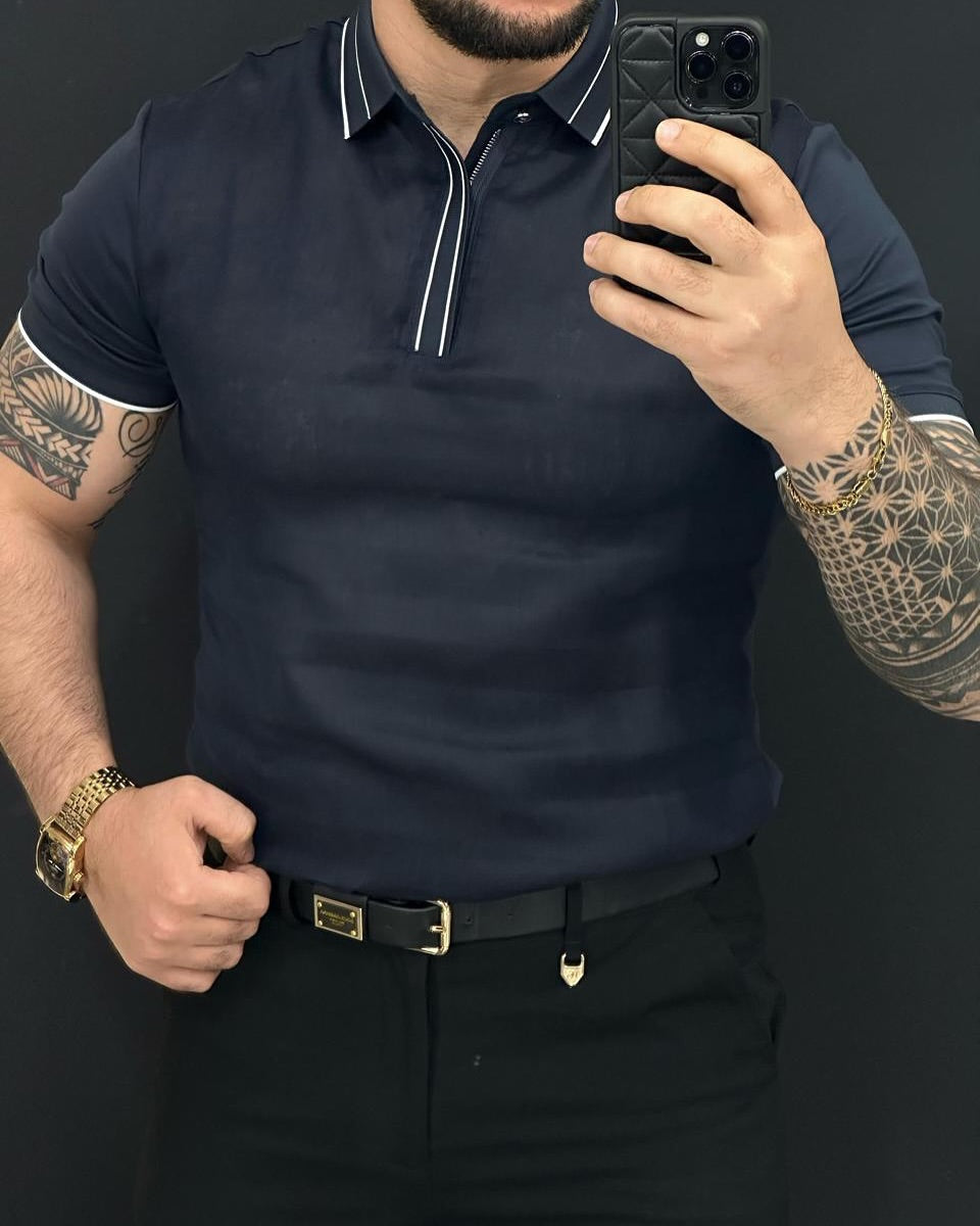 Men's Polo Collar Linen Top