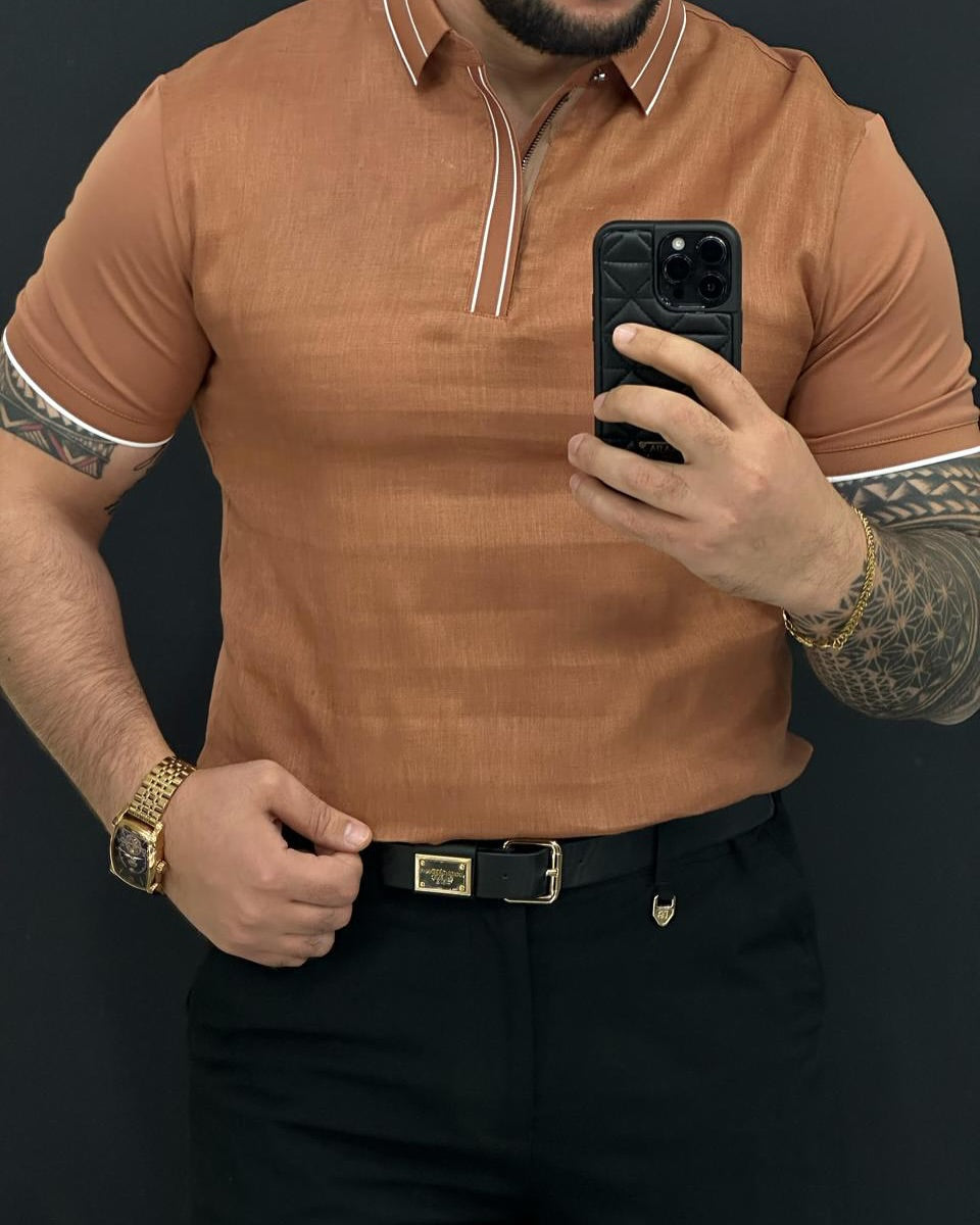 Men's Polo Collar Linen Top