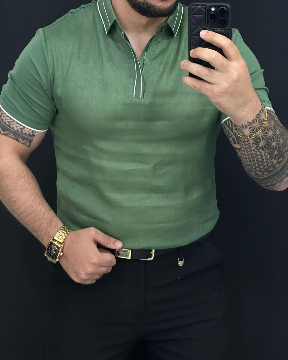 Men's Polo Collar Linen Top