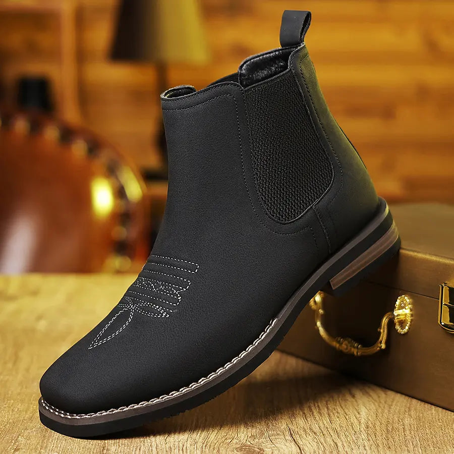 Men's Western Cowboy Boots Square-Toe Chelsea Ankle Boots