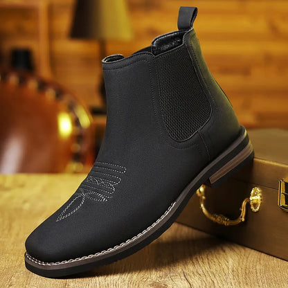 Men's Western Cowboy Boots Square-Toe Chelsea Ankle Boots