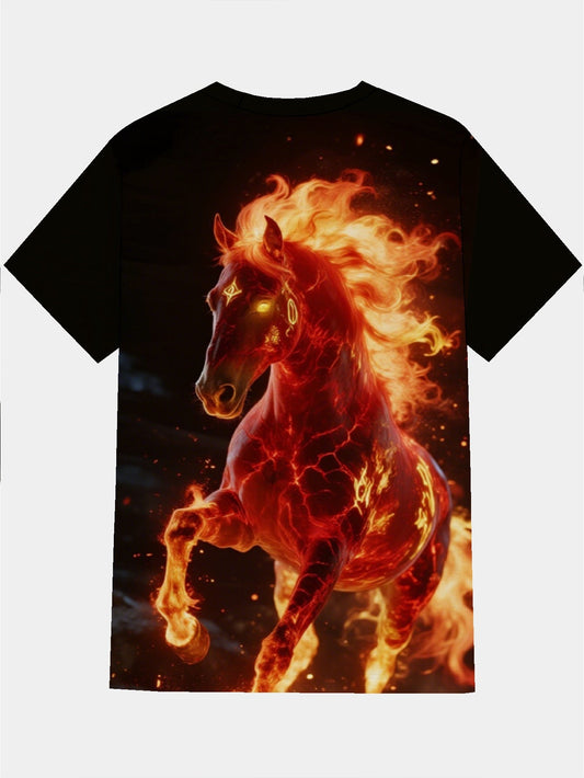Horse Flame Men's short-sleeved T-shirt summer T-shirt top full of print