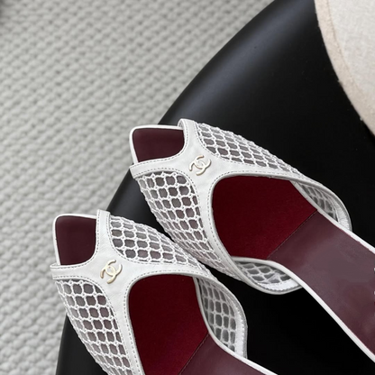 Mesh & Leather CC Open Toe Slip-On Mule Sandals