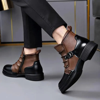 Men's Retro Ankle Boots Fashion Casual Zipper Platform Comfortable Shoes
