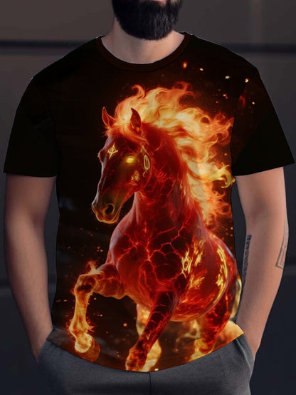 Horse Flame Men's short-sleeved T-shirt summer T-shirt top full of print