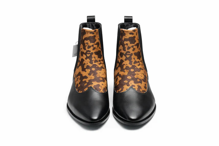 Black Leopard Print Chelea Boots