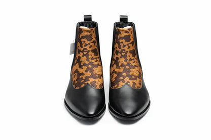 Black Leopard Print Chelea Boots