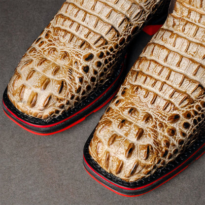 Men's Square-toe Crocodile Embroidered Boots