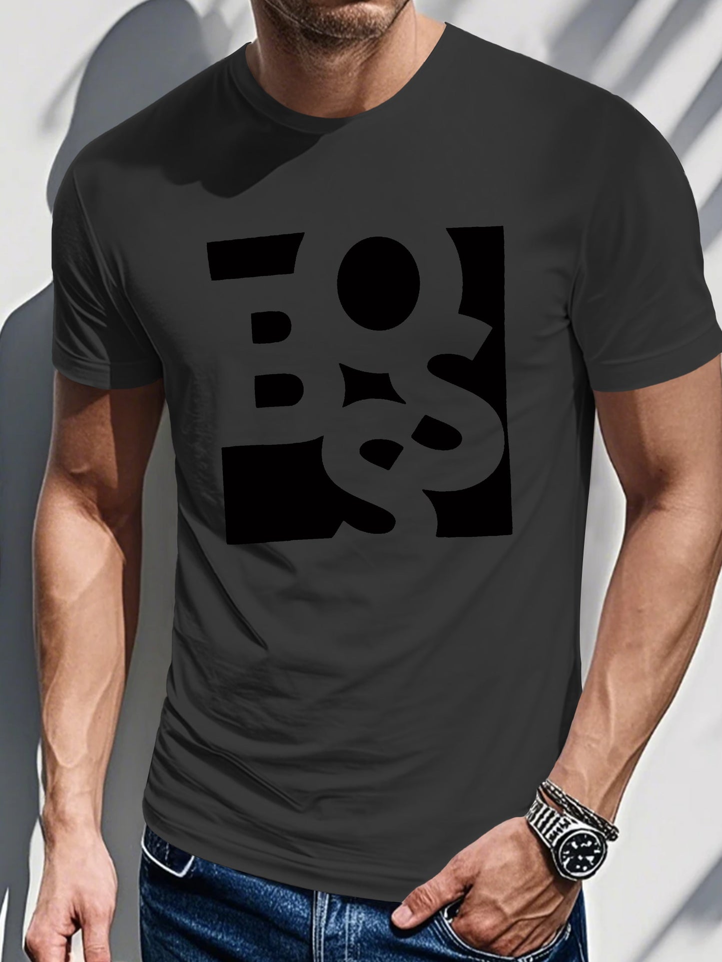 Men's Printed T-shirt-Square random letter printing