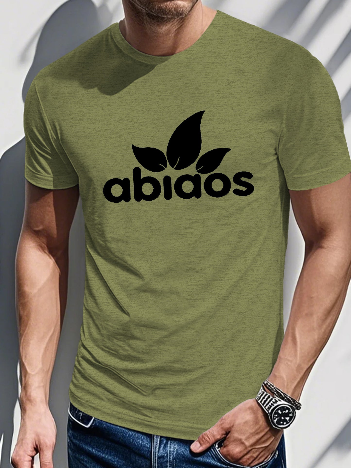 Men's Summer Casual Sports T-shirt - "Abiaos" Print Crew Neck T-Shirt