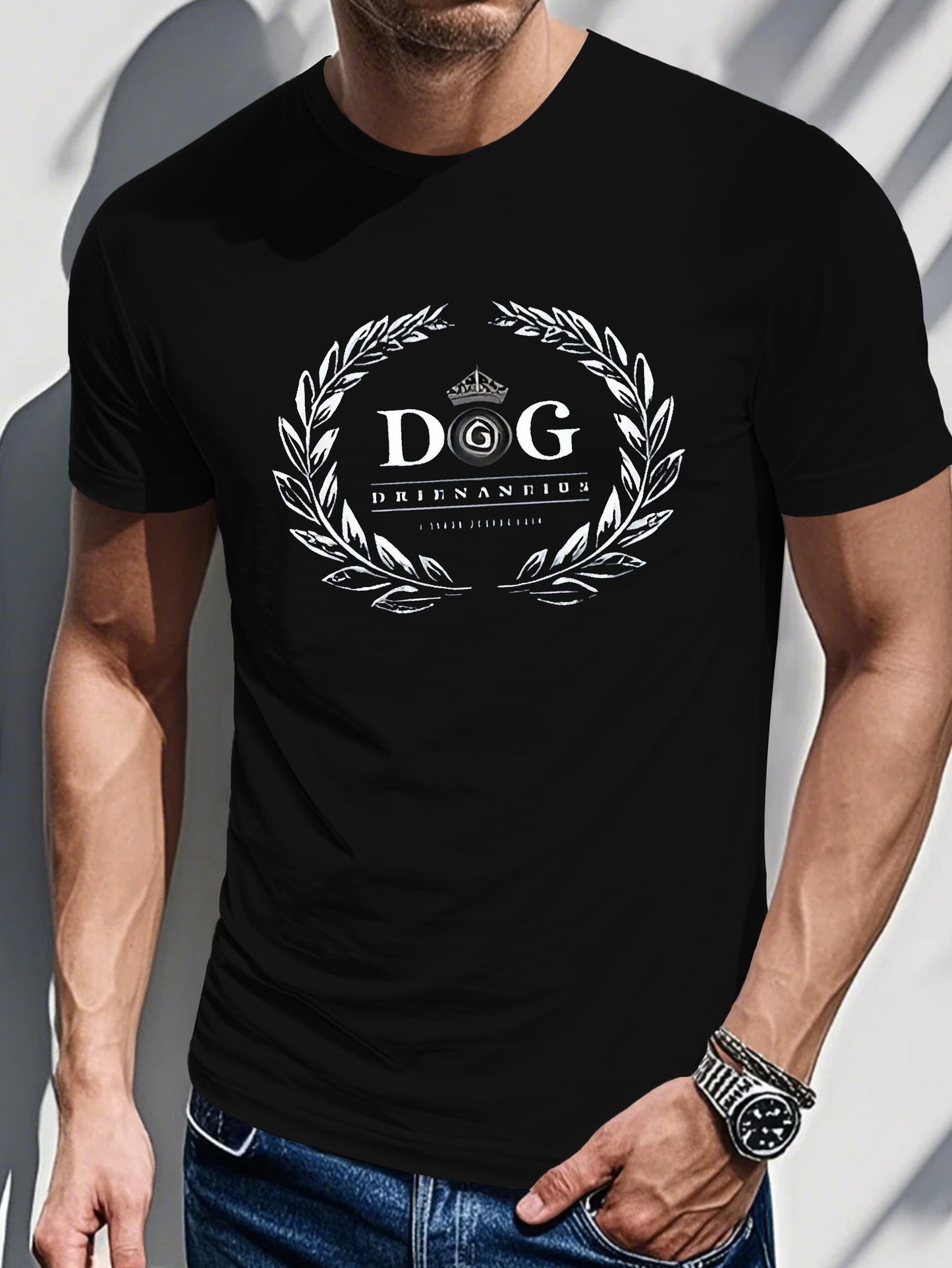 Men's Black & White Logo Print T-Shirt - Dog Tag Design Pet Lover Apparel