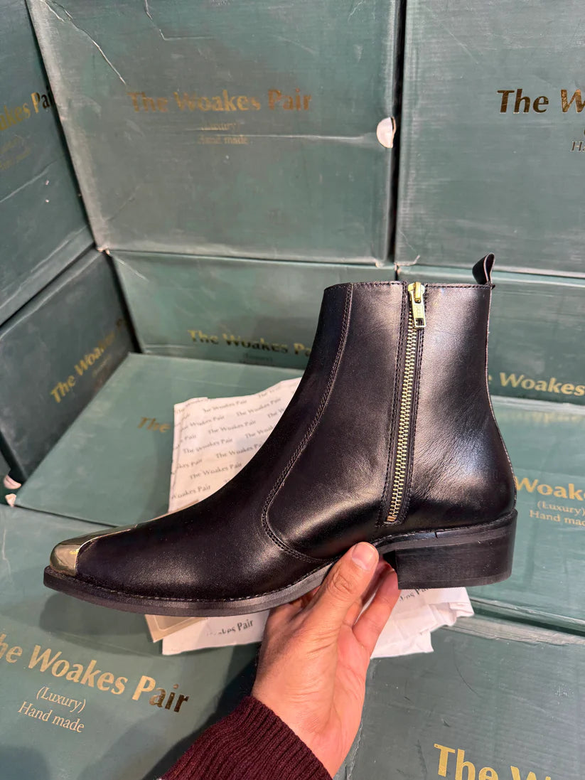 Handmade Pointed Brass Toe Cuban Heel Chelsea