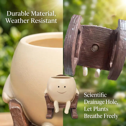 Smily Face Rocking Chair Cute Resin Flower Head Succulent Planter Pots with Drainage Hole