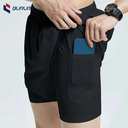 Men 2/1 Sports Shorts With Back Zip Pocket