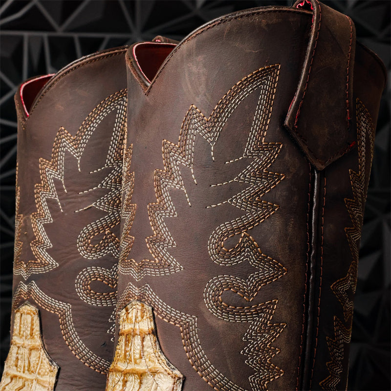 Men's Square-toe Crocodile Embroidered Boots