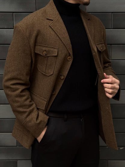 Men's Pockets Tweed Blazer
