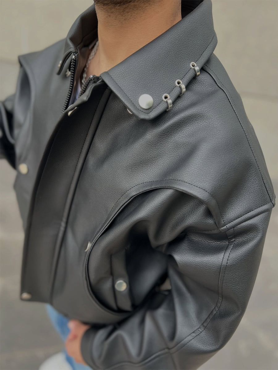 Men's PU Leather Elasticated Hem Jacket