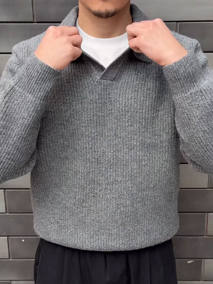 Men's V-neck Knitted Polo Pullover Sweater