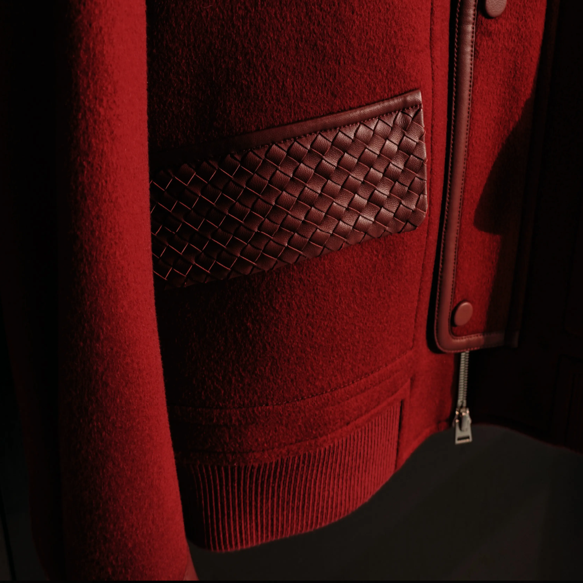 Lapel Pocket Leather Braided Jacket