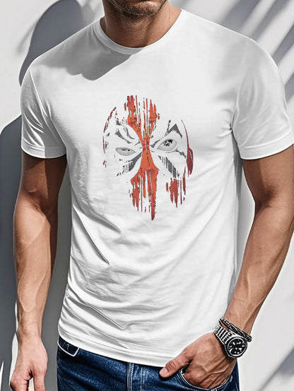 Men's Printed T-shirt-Vintage watercolor mask print