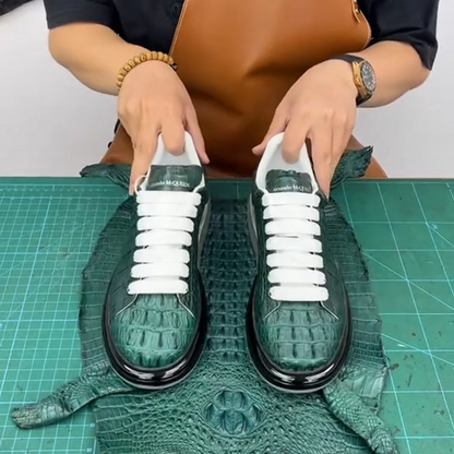 Luxury Croc Embossed Leather Platform Sneakers