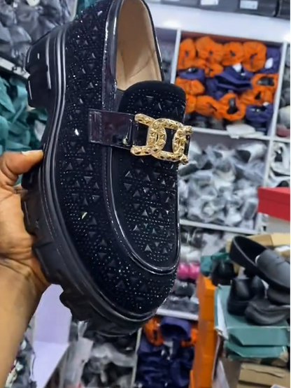 Luxury Gold Chain Rhinestone Platform Loafers