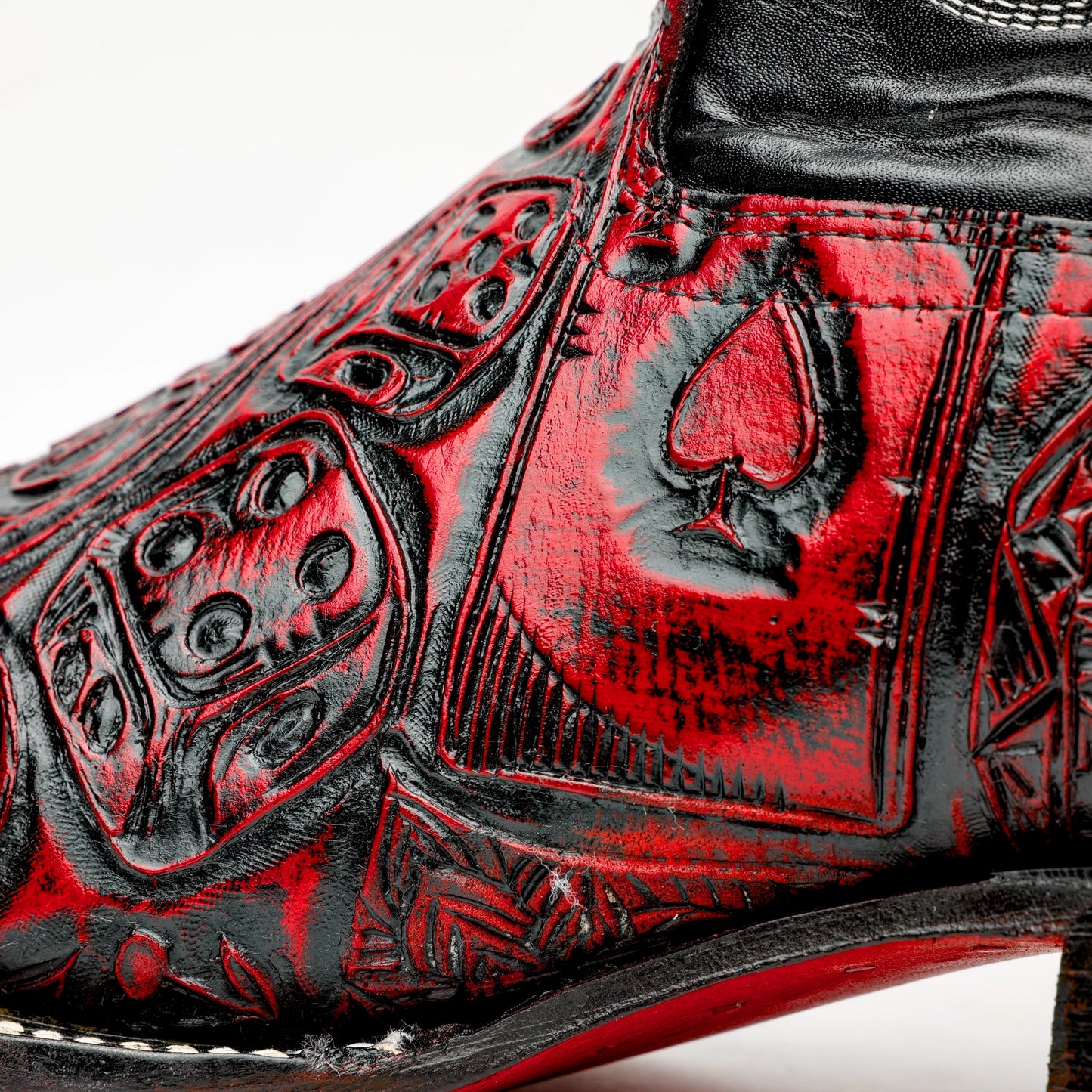 Square Toe Ace Of Spades Red Wine Boots