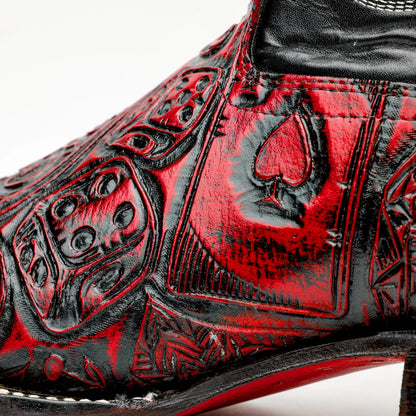 Square Toe Ace Of Spades Red Wine Boots