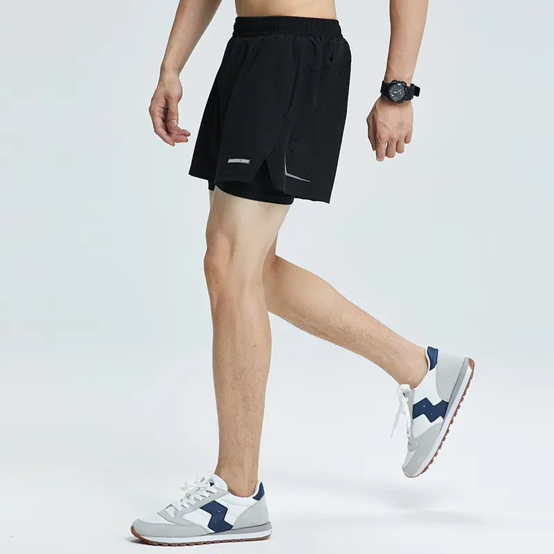 Men 2/1 Sports Shorts With Back Zip Pocket