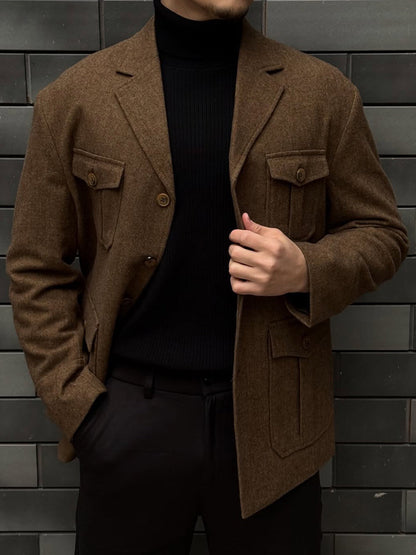 Men's Pockets Tweed Blazer