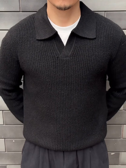 Men's V-neck Knitted Polo Pullover Sweater