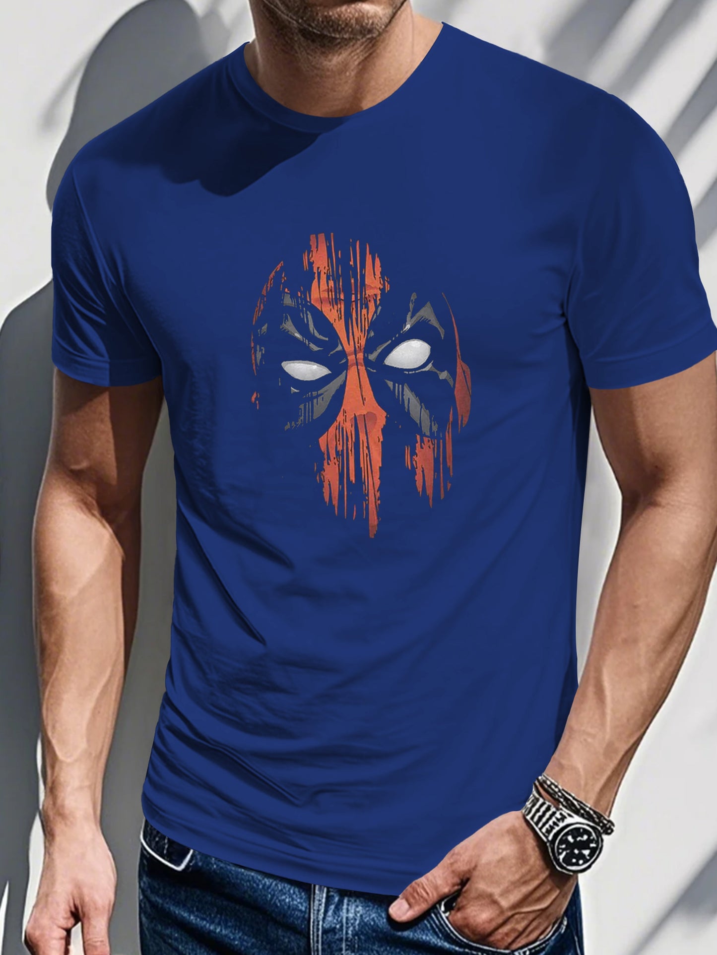 Men's Printed T-shirt-Vintage watercolor mask print