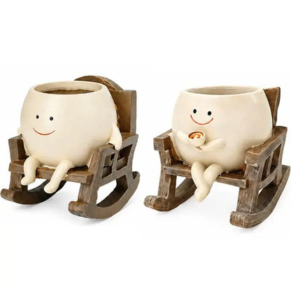 Smily Face Rocking Chair Cute Resin Flower Head Succulent Planter Pots with Drainage Hole