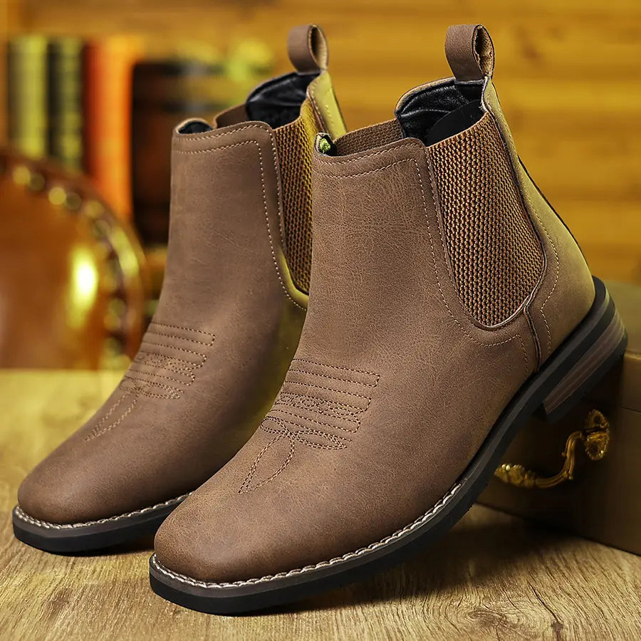 Men's Western Cowboy Boots Square-Toe Chelsea Ankle Boots