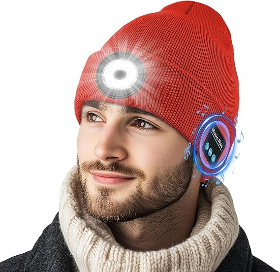 Bluetooth Beanie Hat with Light, USB Rechargeable Music Winter Hat