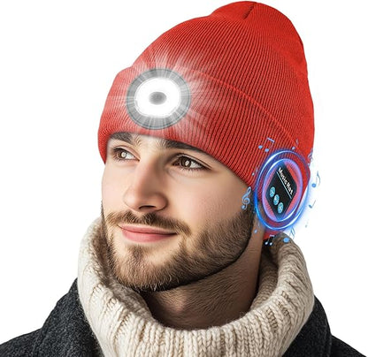 Bluetooth Beanie Hat with Light, USB Rechargeable Music Winter Hat