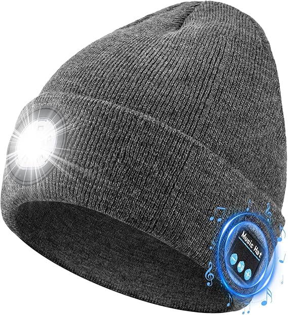 Bluetooth Beanie Hat with Light, USB Rechargeable Music Winter Hat