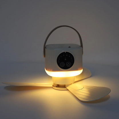 USB Ceiling Fan, Timing Function Quiet Camping Ceiling Fan 7200mAh Battery with Light for Bed for Tent