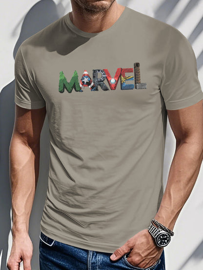 Men's Printed T-shirt-Comic pattern with bold text graphics