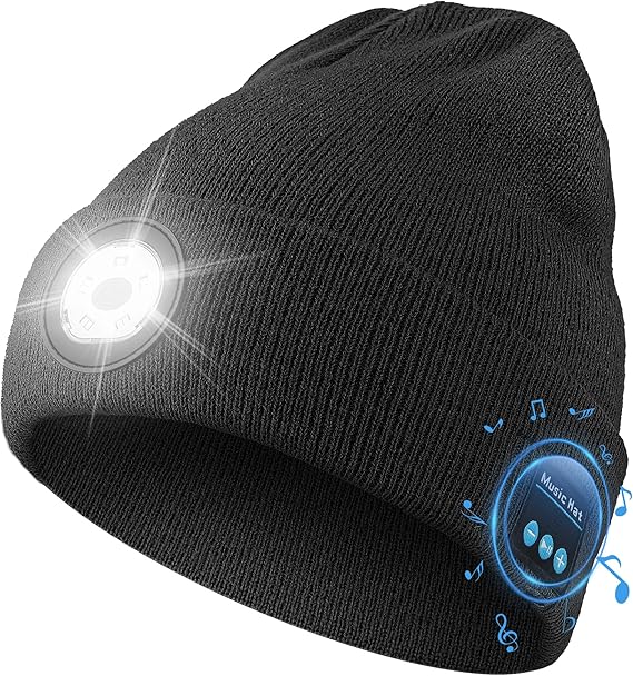 Bluetooth Beanie Hat with Light, USB Rechargeable Music Winter Hat