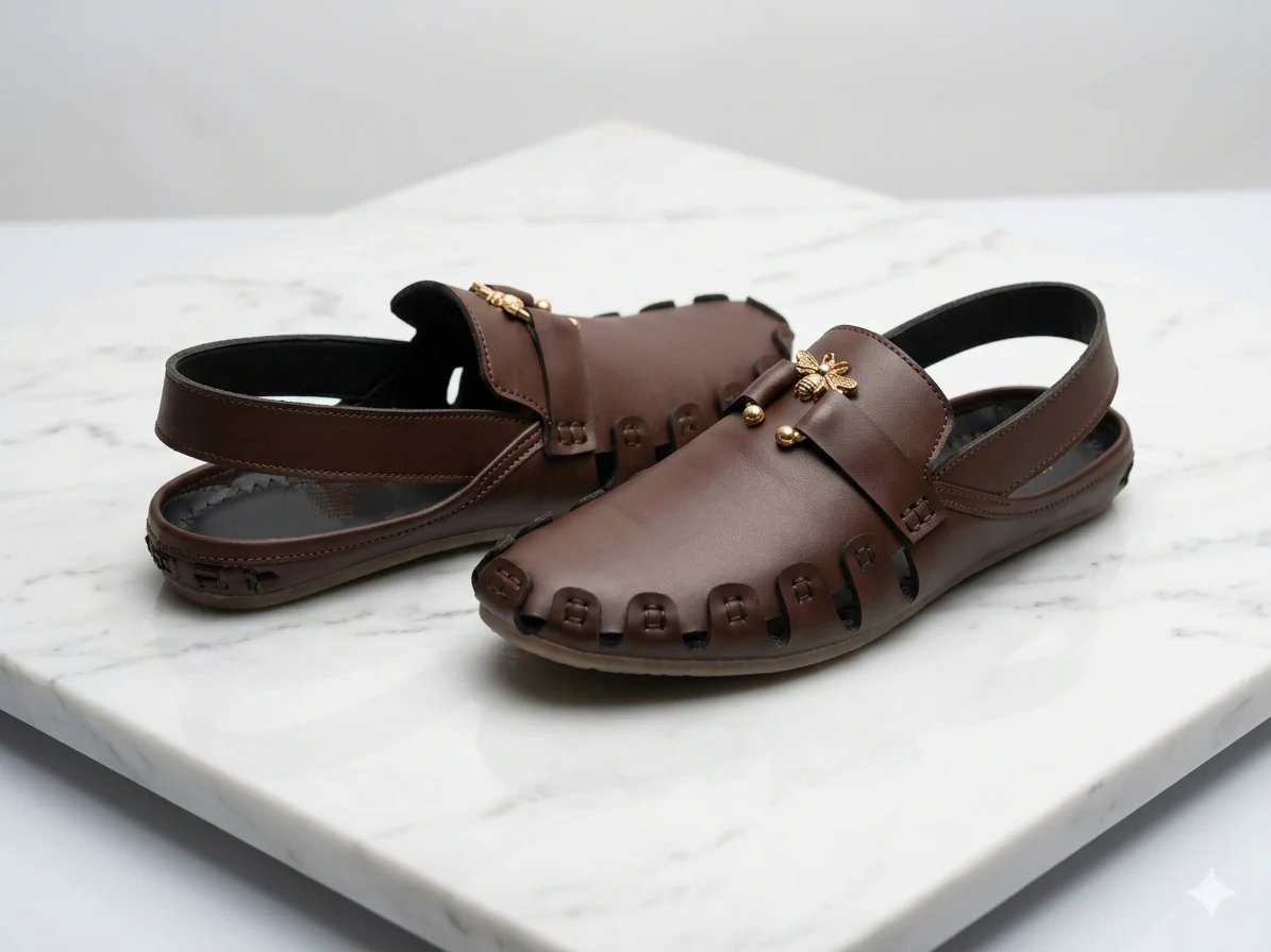 Vintage Bee Charm Leather Mule Sandals
